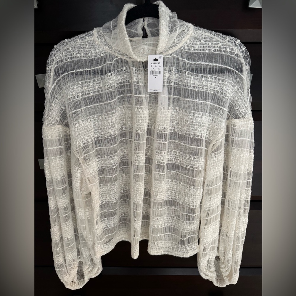 Express Ivory Sheer Knit Top
